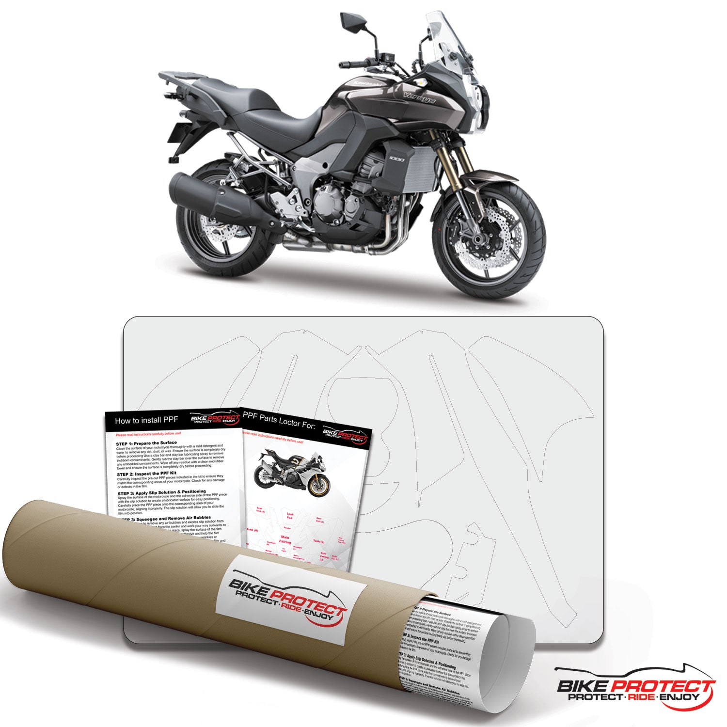 Kawasaki Versys 1000 KLZ (2012-2014) PPF Paint Protection Film Kit